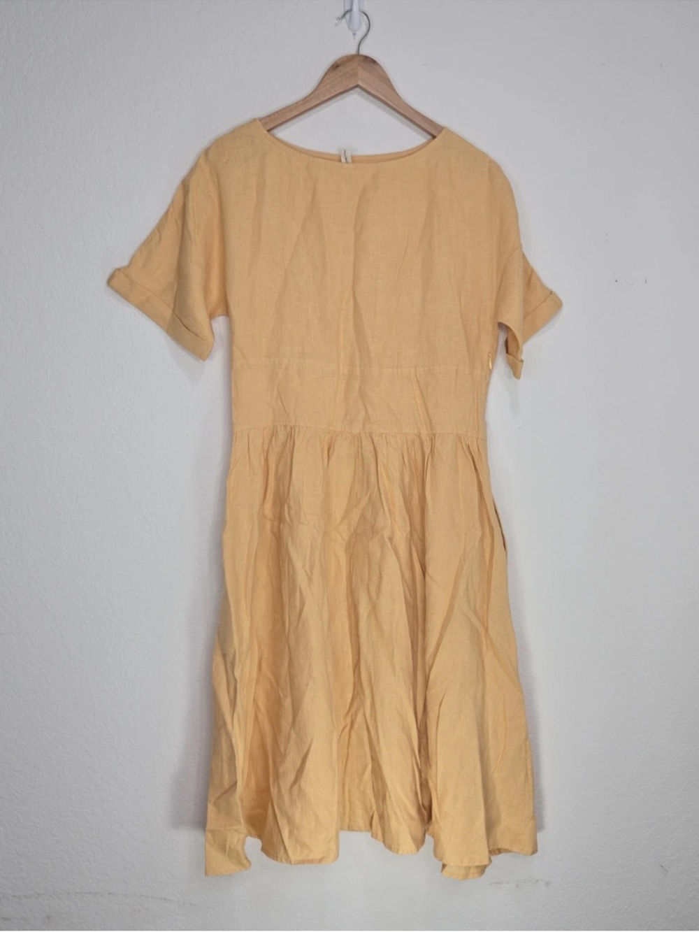 Grae Cove Linen Midi Dress Yellow Tiered Coastal Western Minimal Size M Womens